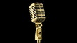 golden vintage microphone loop rotate on black background