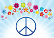 Illustration: Peace Zeichen mit Blumen - Hippie Peace Zeichen mit Blumen - Hippie