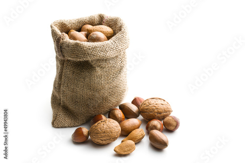 Photo: Various nuts in jute bag Various nuts in jute bag