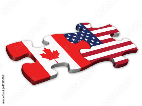 Illustration: US & Canadian Flags (Canada American icons jigsaw) US & Canadian Flags (Canada American icons jigsaw)