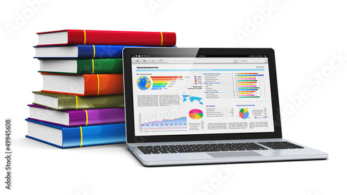 Illustration: Laptop and stack of color books Laptop and stack of color books
