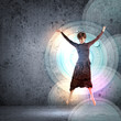 Girl in color dress dancing.Collage
