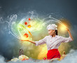 Asian female cooking with magic