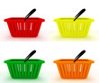 Set of colorful empty shopping basket.