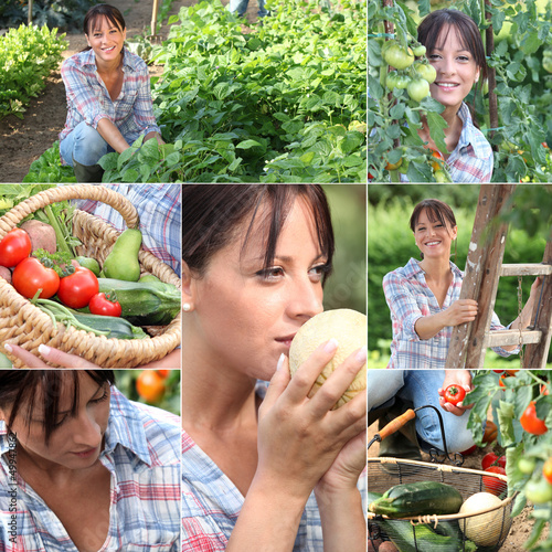 Photo: Mosaic of woman in vegetable garden Mosaic of woman in vegetable garden