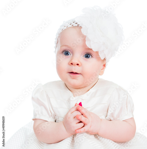 Photo: cute baby girl isolated on white cute baby girl isolated on white
