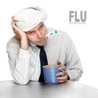 Diseased man in the office. Infection control concept.