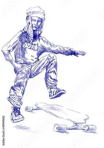 Photo: Young beautiful and tough girl jumps on her skateboard. Young beautiful and tough girl jumps on her skateboard.