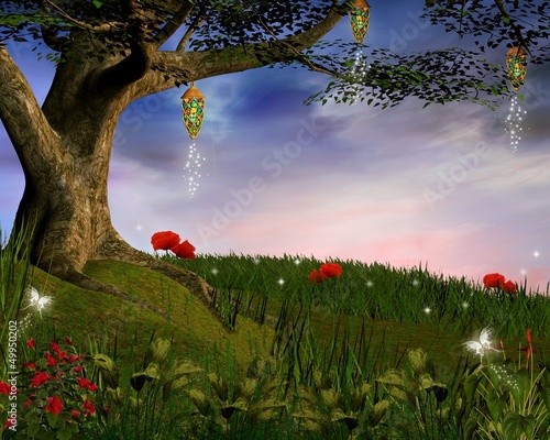 Illustration: Enchanted nature series - Enchanted evening hill Enchanted nature series - Enchanted evening hill