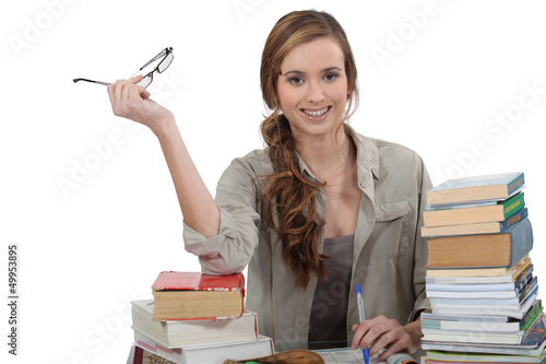 Photo: Female student revising Female student revising