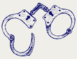 Metallic handcuffs. Doodle style