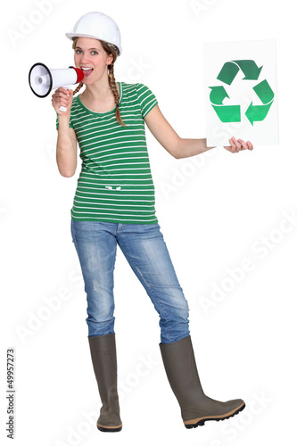 Photo: Eco-friendly tradeswoman Eco-friendly tradeswoman