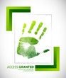 Biometric palm scanning screen with access granted