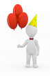 3d grey cartoon men with balloons. Birthday concept
