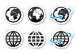 Globe earth vector icons set with reflection