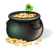 A black pot with coins