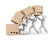 People work with boxes. Teamwork