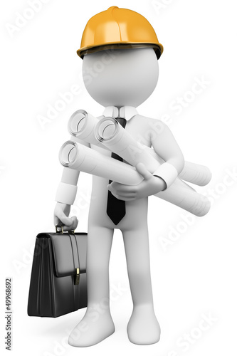 Illustration: 3D white people. Architect with plans 3D white people. Architect with plans