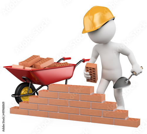 Illustration: 3D white people. Construction worker 3D white people. Construction worker