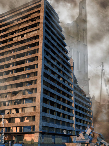 Illustration: Apokaliptyczny widok ruin miasta Apokaliptyczny widok ruin miasta