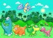 Funny dinosaurs in the forest.