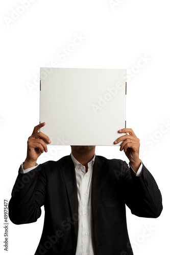 Photo: Businessman with blank carton Businessman with blank carton