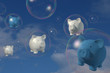 Piggy bank - 5 Pigs floating in a bubble