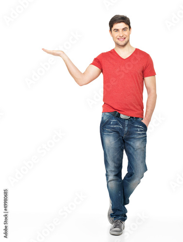 Photo: man holds something on palm man holds something on palm