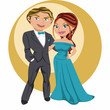 Hombre y mujer elegantes con ropa de fiesta