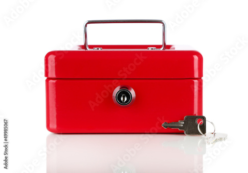 Photo: Closed red case isolated on white Closed red case isolated on white
