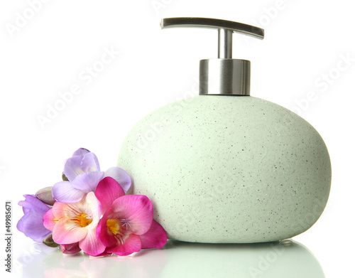 Photo: Bottle with liquid soap isolated on white Bottle with liquid soap isolated on white