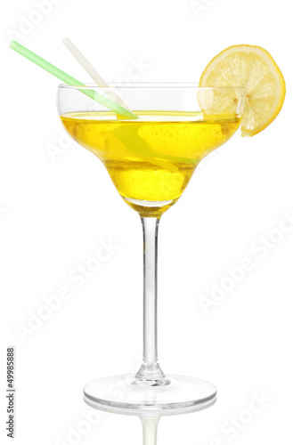 Photo: Yellow cocktail in glass isolated on white Yellow cocktail in glass isolated on white