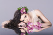 Beauty Girl With  Flowers .Beautiful Model Woman Face