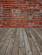 Foto: Wooden floor and brick wall. Wooden floor and brick wall.