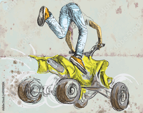 Vector: Young boy showing off freestyle trick with his ATV. Young boy showing off freestyle trick with his ATV.