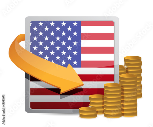 Illustration: Us currency and flag Us currency and flag