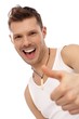 Successful happy man in undershirt
