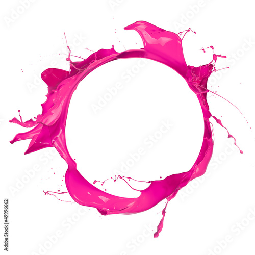  Circle of pink paint with free space for text, isolated on white