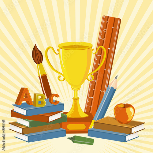 Vector: vector illustration of gold trophy with book and stationery vector illustration of gold trophy with book and stationery
