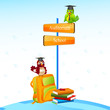 vector illustration of bird wearing mortar board with school bag