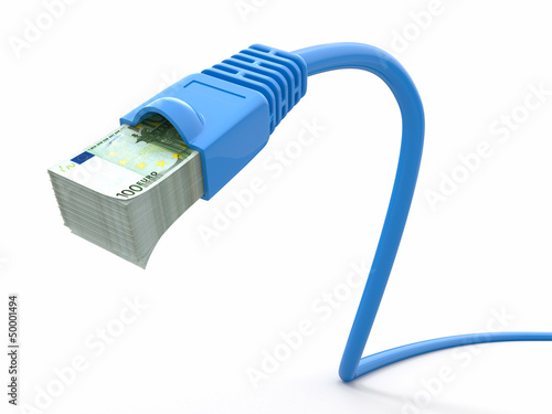 Illustration: Make money online. Concept. Internet cable with euro Make money online. Concept. Internet cable with euro