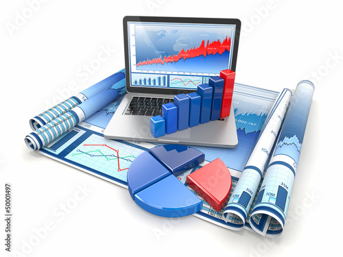 Illustration: Business analyze. Laptop, graph and diagram. Business analyze. Laptop, graph and diagram.