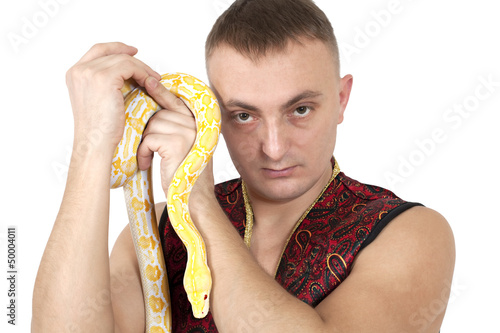 Photo: Portrait of man with python snake Portrait of man with python snake