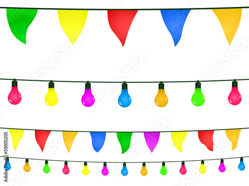 Illustration: Guirlandes fanions et ampoules multicolores Guirlandes fanions et ampoules multicolores