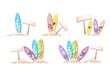 An Illustration Set of Surfboards with Wooden Placard