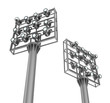 Set of spotlights on metal frames. View from bottom.