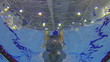 Swimmer a young man in pool swimming breaststroke under water
