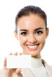 Businesswoman showing blank business card
