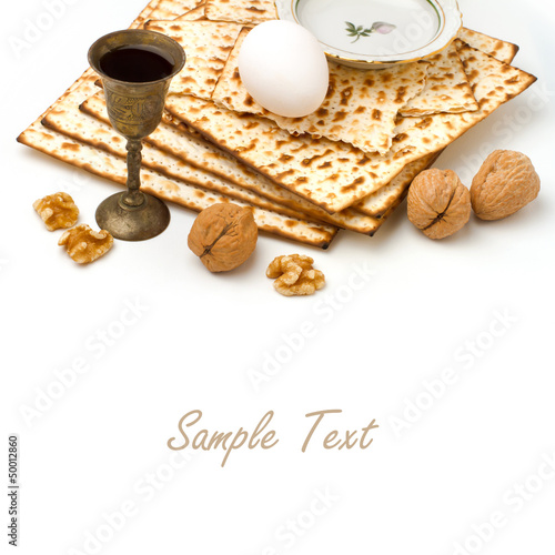 Photo: Matzo, egg, walnuts and wine for passover celebration Matzo, egg, walnuts and wine for passover celebration