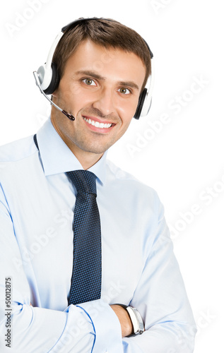 Photo: Phone operator in headset, isolated Phone operator in headset, isolated